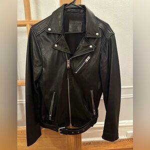 All Saints Black Leather Moto Jacket Men’s Size Small